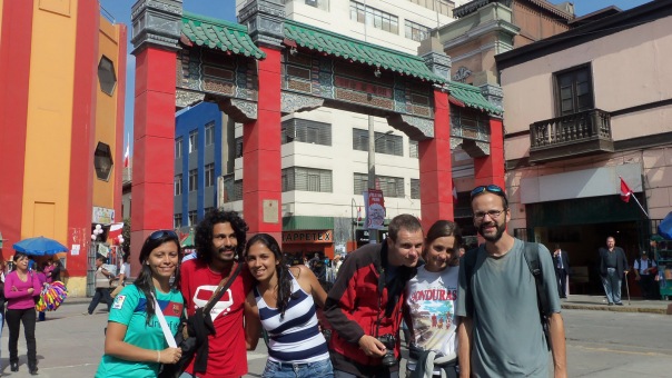 in Chinatown, from left to right: 3 Colombians, Lukasz, Ewelina, Aaron. The Colombians were staying at the same place as us